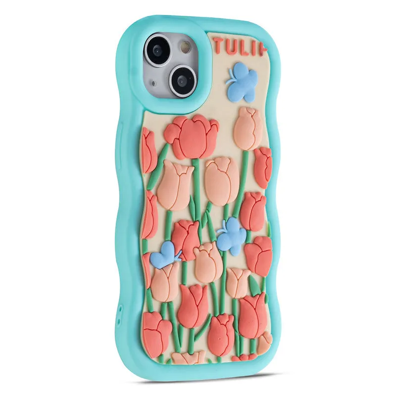 3D Silicone Soft Wave Edges Mobile Back Case For Apple iPhone 13
