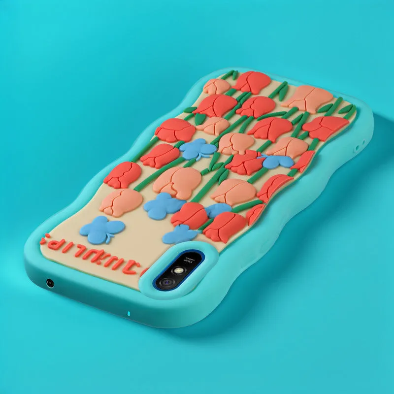 3D Silicone Soft Wave Edges Mobile Back Case For Redmi 9A