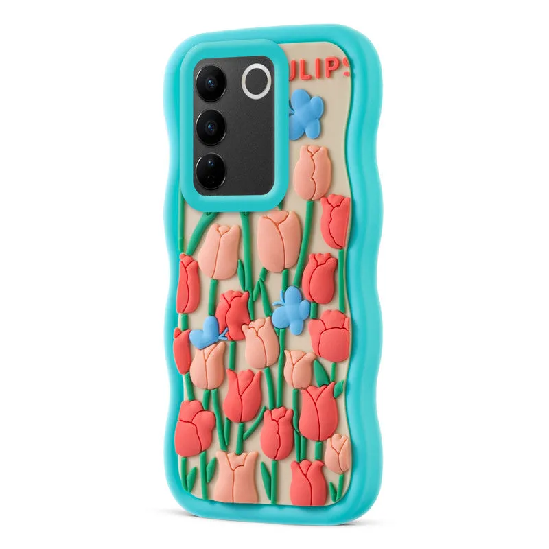 3D Soft Silicone Wave Edges Mobile Back Case For Vivo V27 5G