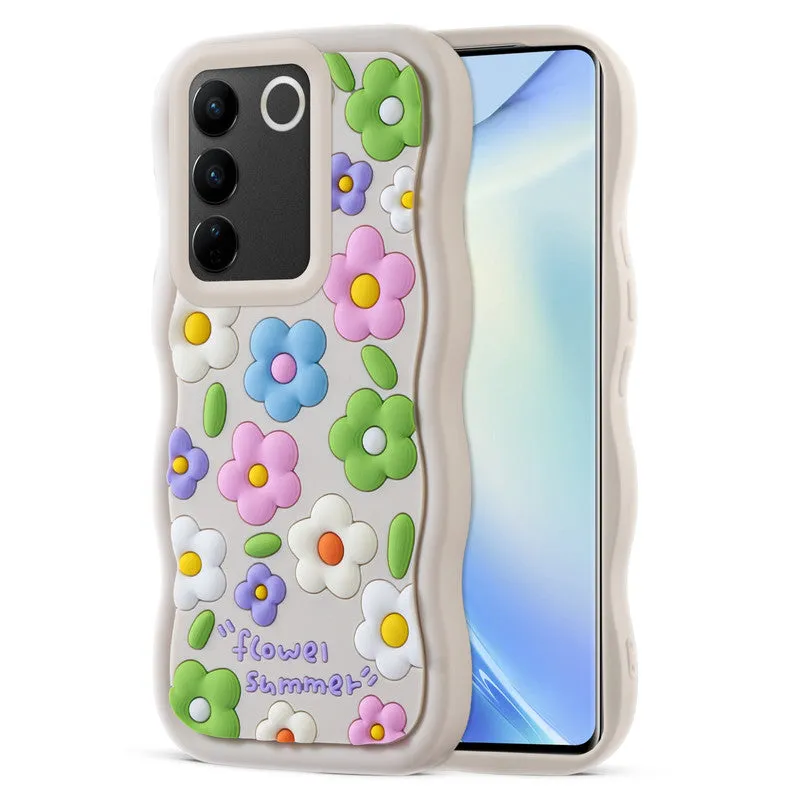 3D Soft Silicone Wave Edges Mobile Back Case For Vivo V27 5G