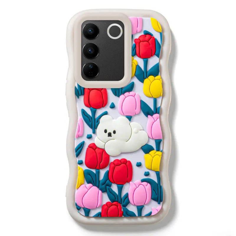3D Soft Silicone Wave Edges Mobile Back Case For Vivo V27 5G