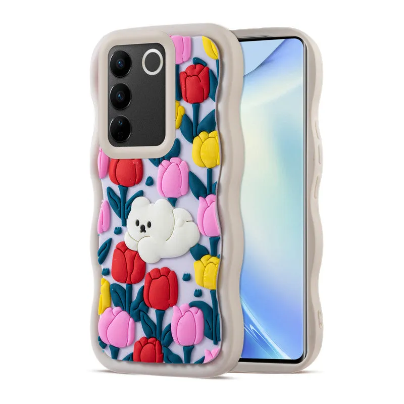 3D Soft Silicone Wave Edges Mobile Back Case For Vivo V27 5G