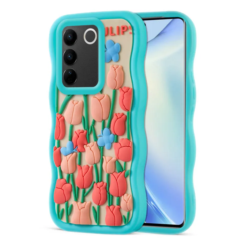 3D Soft Silicone Wave Edges Mobile Back Case For Vivo V27 5G
