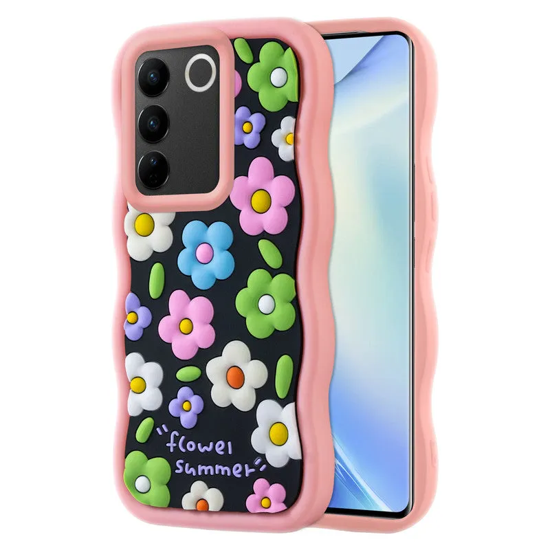 3D Soft Silicone Wave Edges Mobile Back Case For Vivo V27 5G
