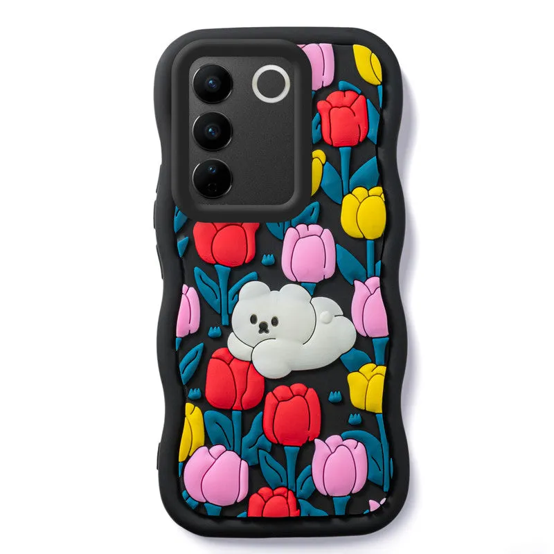 3D Soft Silicone Wave Edges Mobile Back Case For Vivo V27 5G