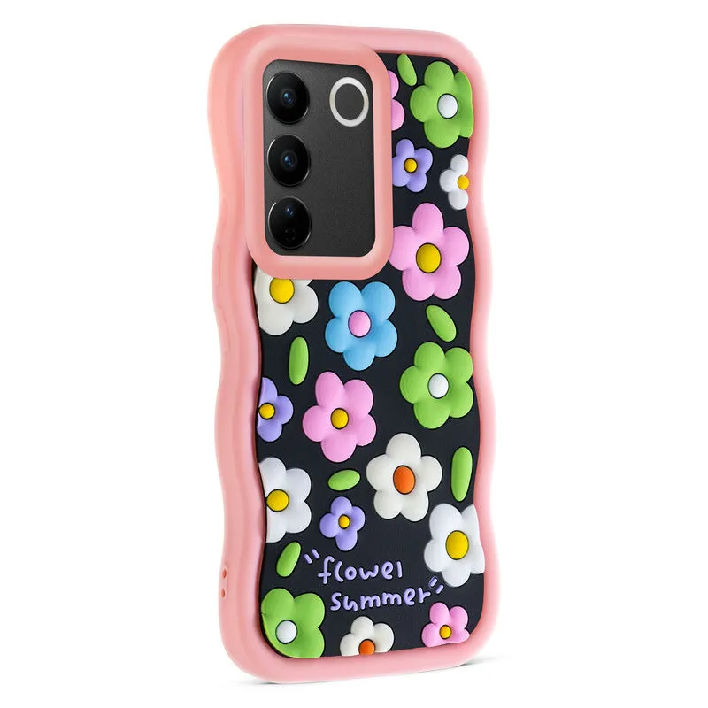 3D Soft Silicone Wave Edges Mobile Back Case For Vivo V27 5G