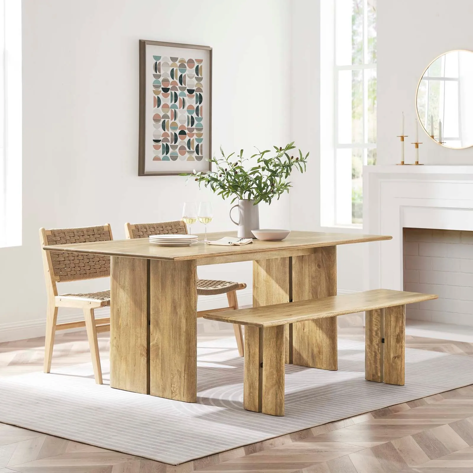 Amistad 72" Wood Dining Table and Bench Set by Modway