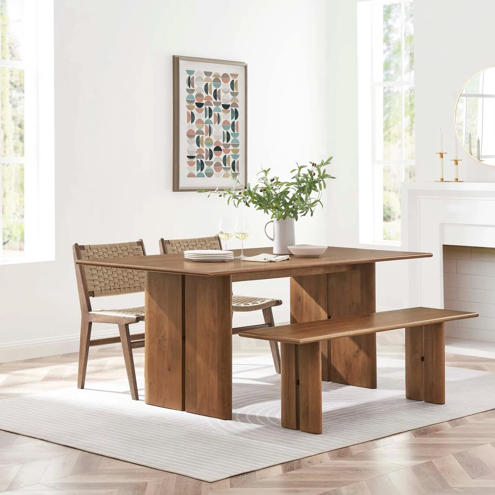 Amistad 72" Wood Dining Table and Bench Set by Modway