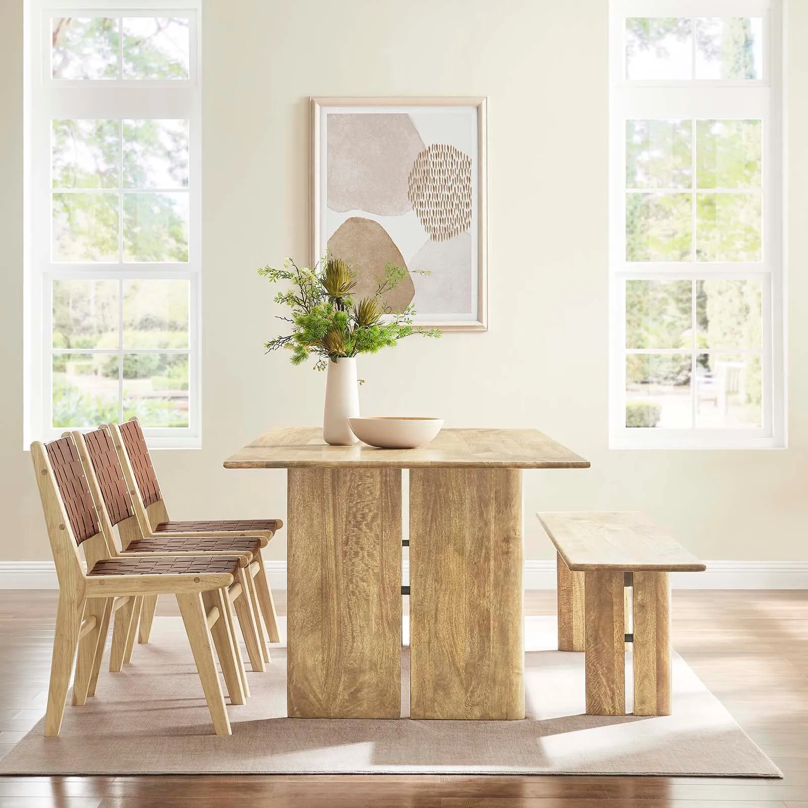 Amistad 86" Wood Dining Table and Bench Set by Modway