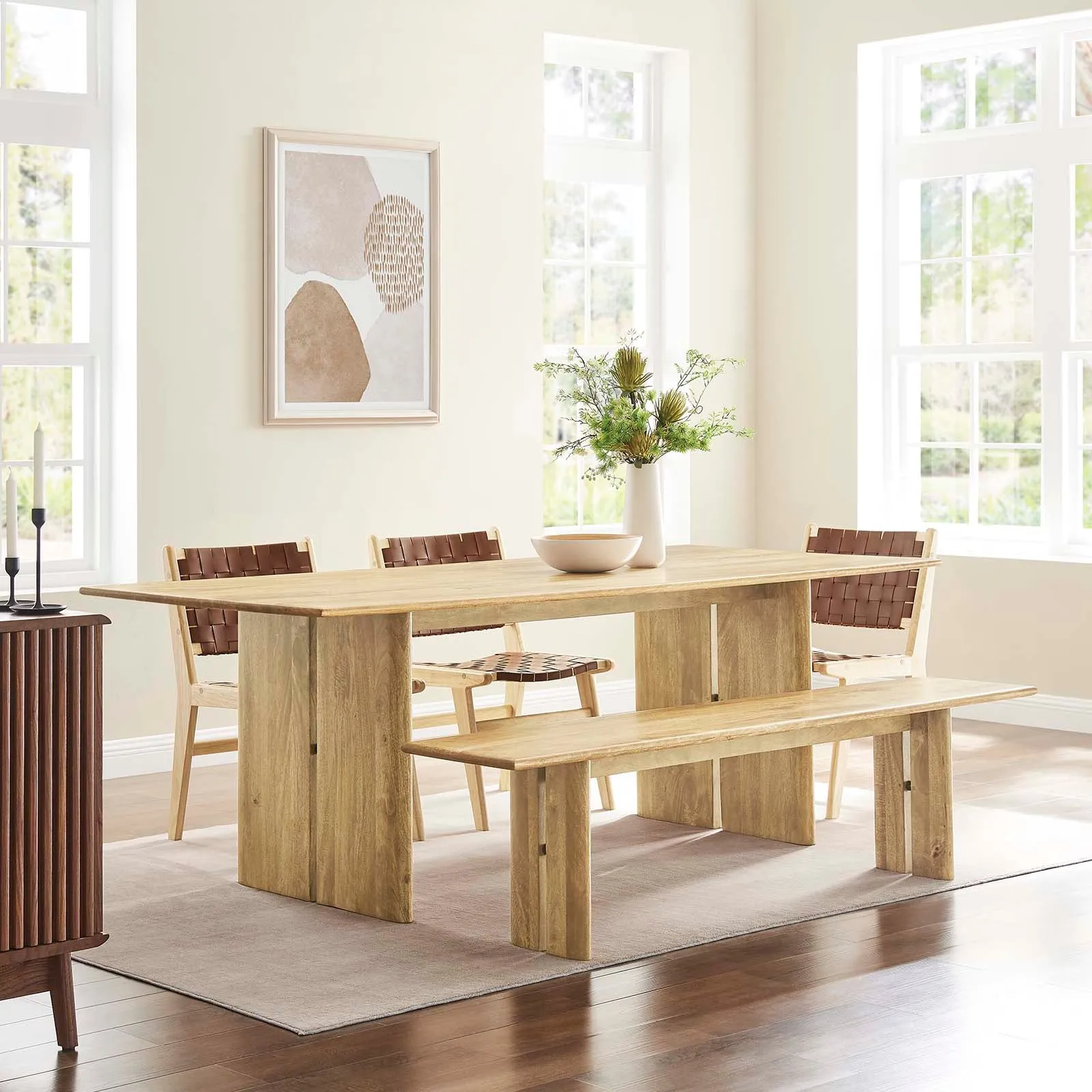 Amistad 86" Wood Dining Table and Bench Set by Modway