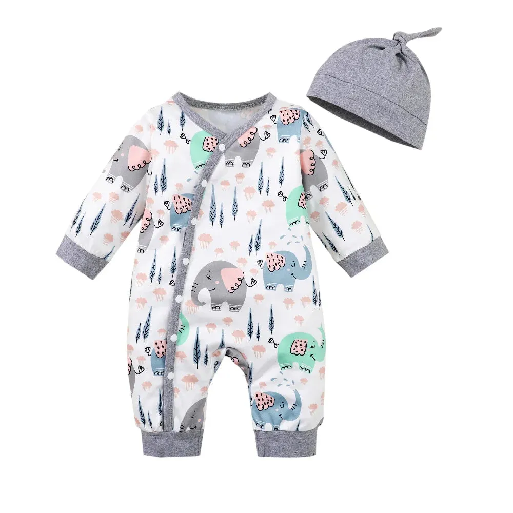 Baby Boy 0-18M Long Animal 2pc Romper Bodysuit