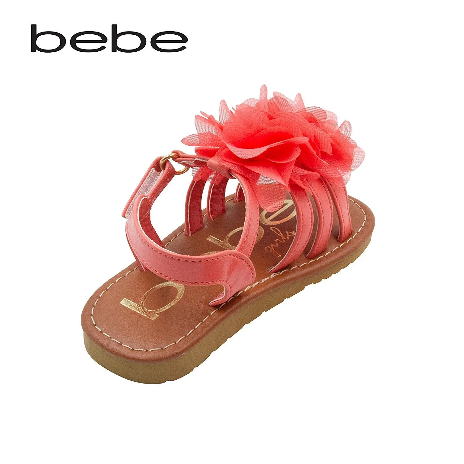 bebe Toddler Girls Sandals With Chiffon Flower 7/8 Coral