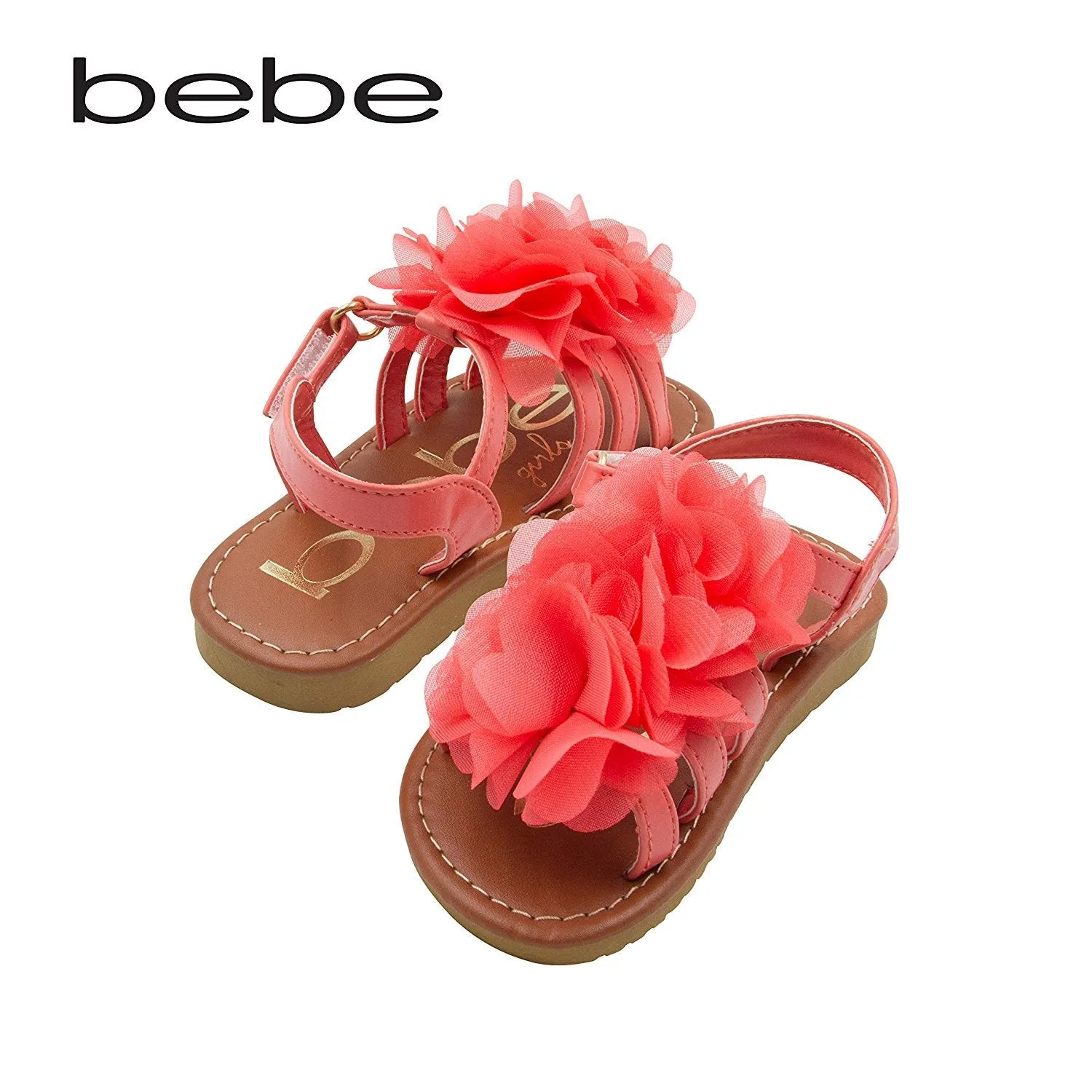 bebe Toddler Girls Sandals With Chiffon Flower 7/8 Coral