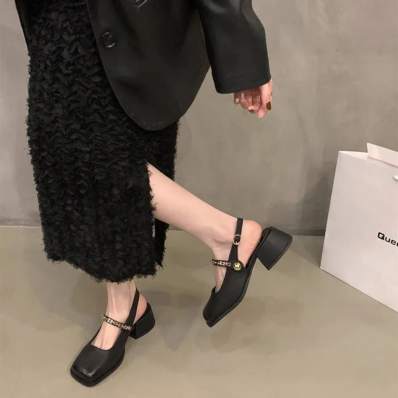 binfenxie  -  Designer Summer Women Mary Jane Shoes Fashion Elegant Chain Thick Heel Shoes Ladies Casual Outdoor Dress Sandalias