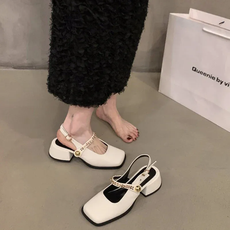 binfenxie  -  Designer Summer Women Mary Jane Shoes Fashion Elegant Chain Thick Heel Shoes Ladies Casual Outdoor Dress Sandalias