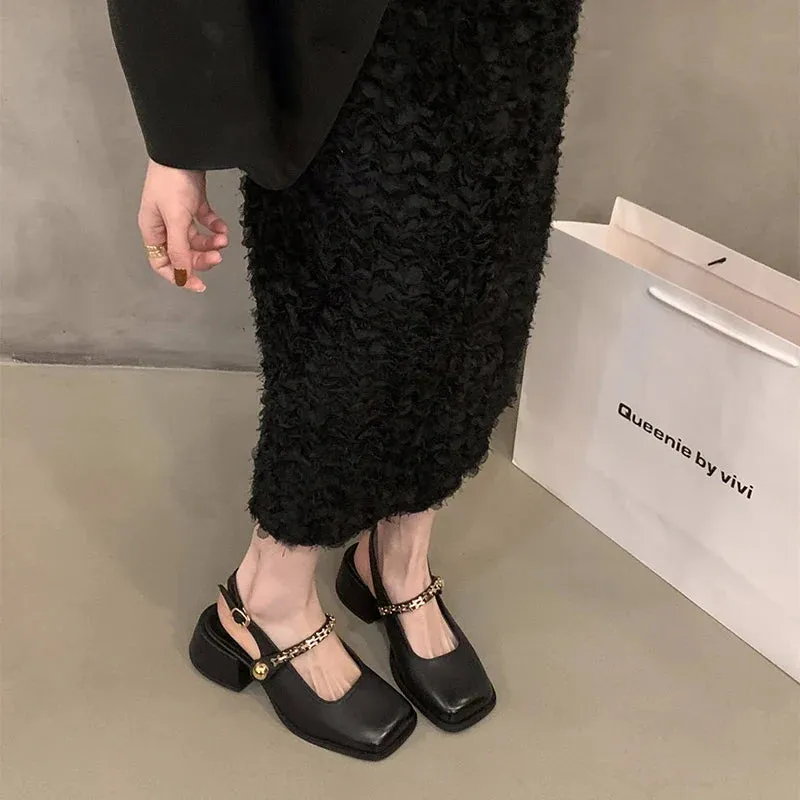 binfenxie  -  Designer Summer Women Mary Jane Shoes Fashion Elegant Chain Thick Heel Shoes Ladies Casual Outdoor Dress Sandalias
