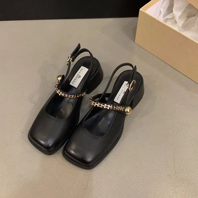 binfenxie  -  Designer Summer Women Mary Jane Shoes Fashion Elegant Chain Thick Heel Shoes Ladies Casual Outdoor Dress Sandalias