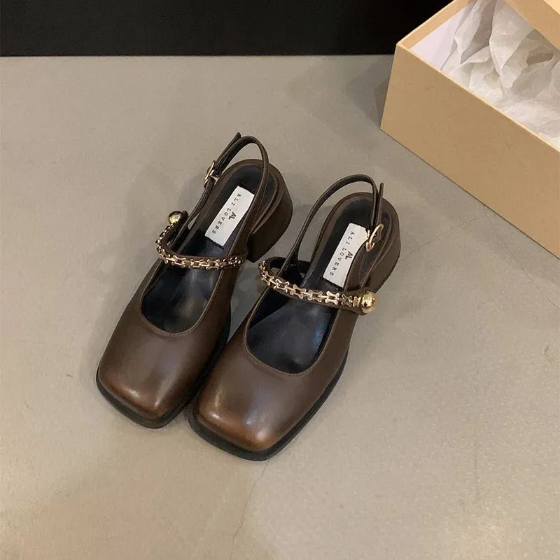 binfenxie  -  Designer Summer Women Mary Jane Shoes Fashion Elegant Chain Thick Heel Shoes Ladies Casual Outdoor Dress Sandalias