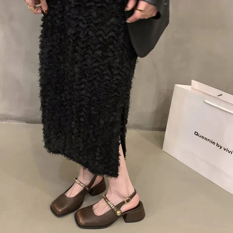binfenxie  -  Designer Summer Women Mary Jane Shoes Fashion Elegant Chain Thick Heel Shoes Ladies Casual Outdoor Dress Sandalias