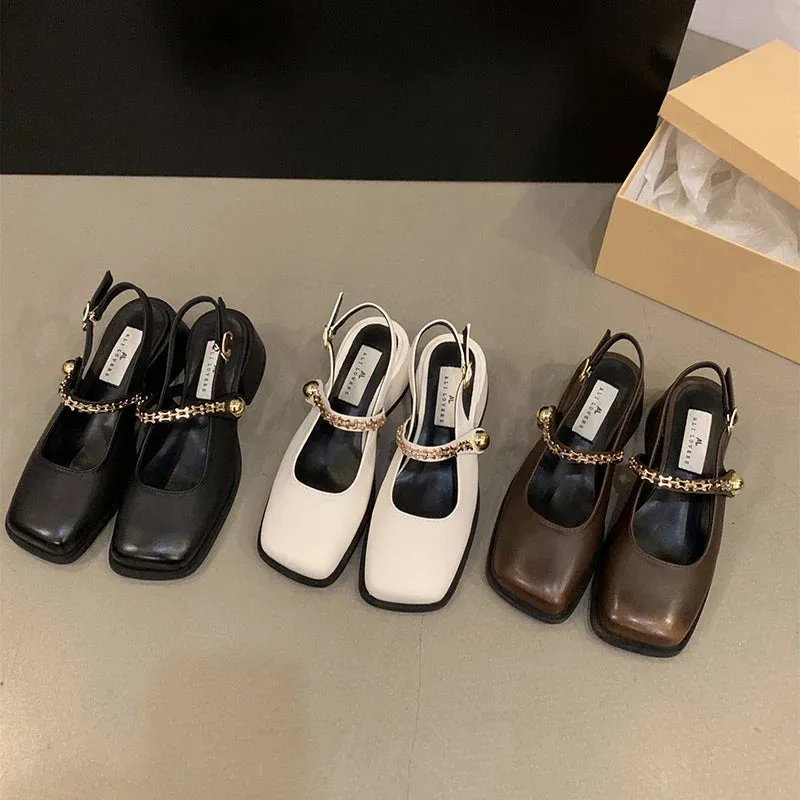 binfenxie  -  Designer Summer Women Mary Jane Shoes Fashion Elegant Chain Thick Heel Shoes Ladies Casual Outdoor Dress Sandalias