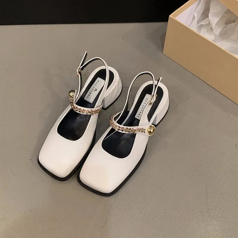 binfenxie  -  Designer Summer Women Mary Jane Shoes Fashion Elegant Chain Thick Heel Shoes Ladies Casual Outdoor Dress Sandalias