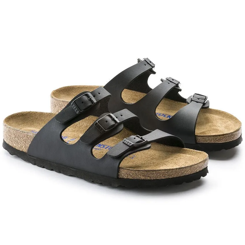 Black Birko-Flor Birkenstock Womens Florida Soft Footbed Sandals