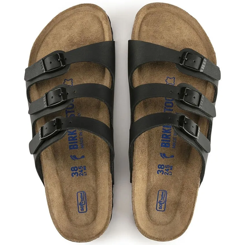 Black Birko-Flor Birkenstock Womens Florida Soft Footbed Sandals