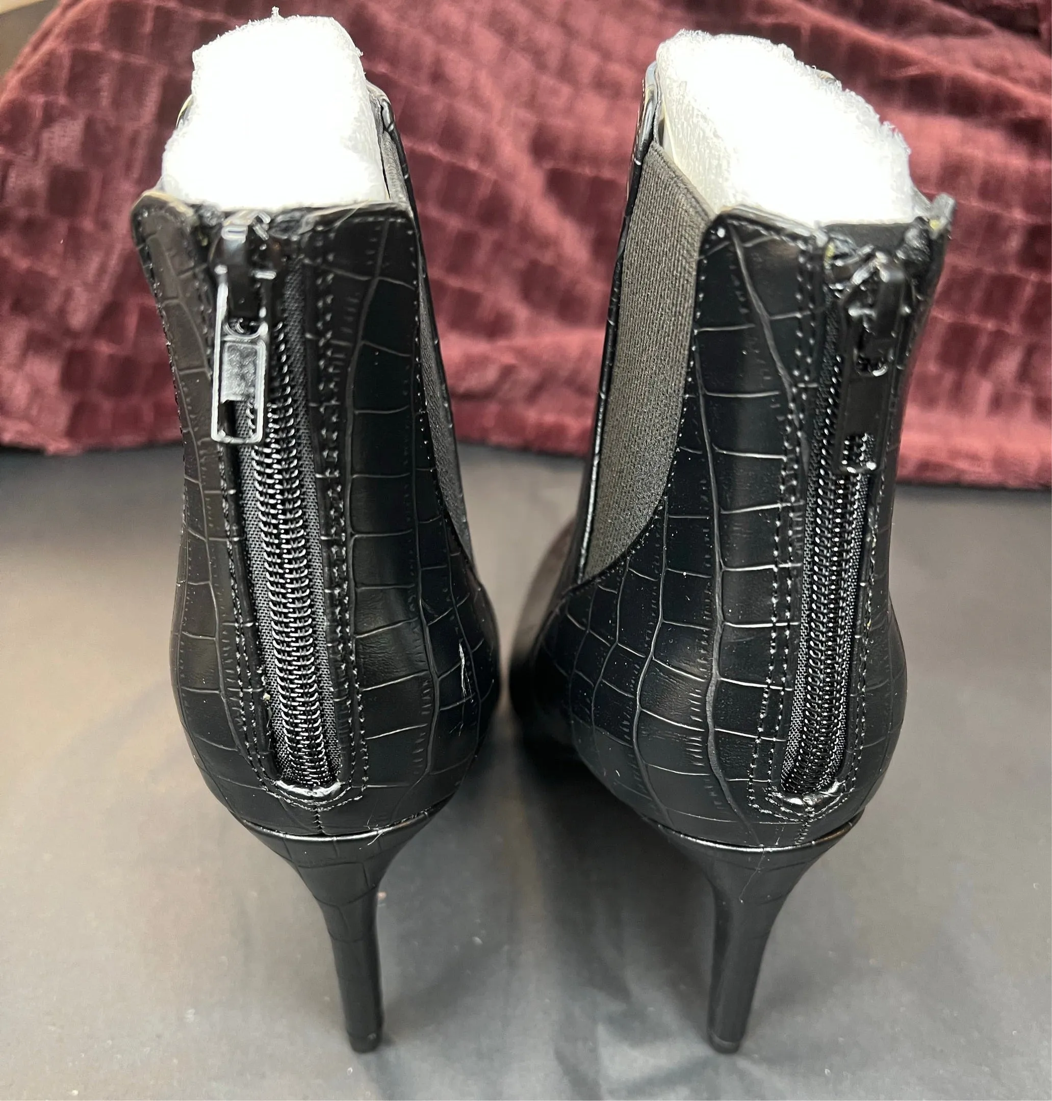 Black Croc Heeled Booties