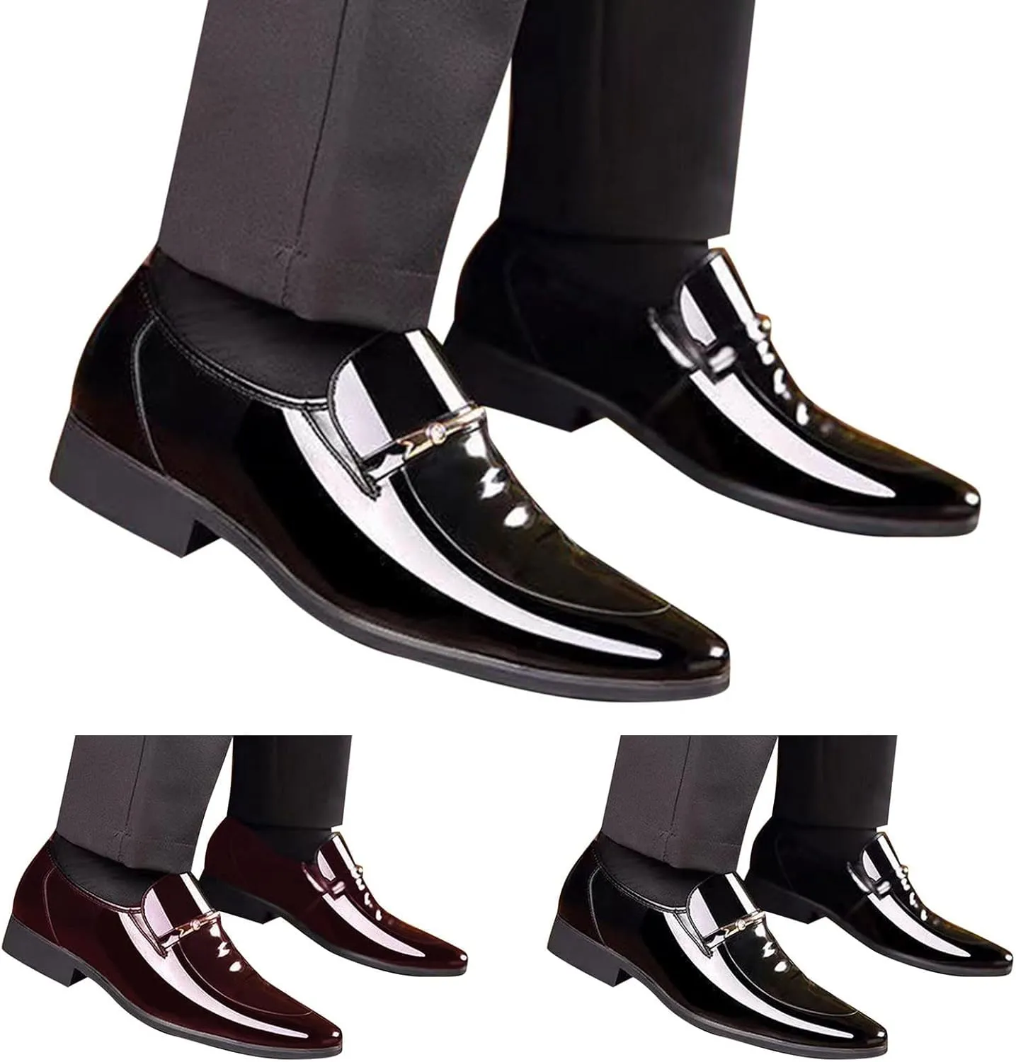 BORAMAX Mens Leather Oxford Shoes Male Pointed Toe Suit Shoes Flats Men Business Shoes wingtip Dress Shoes PU Leather Shoes