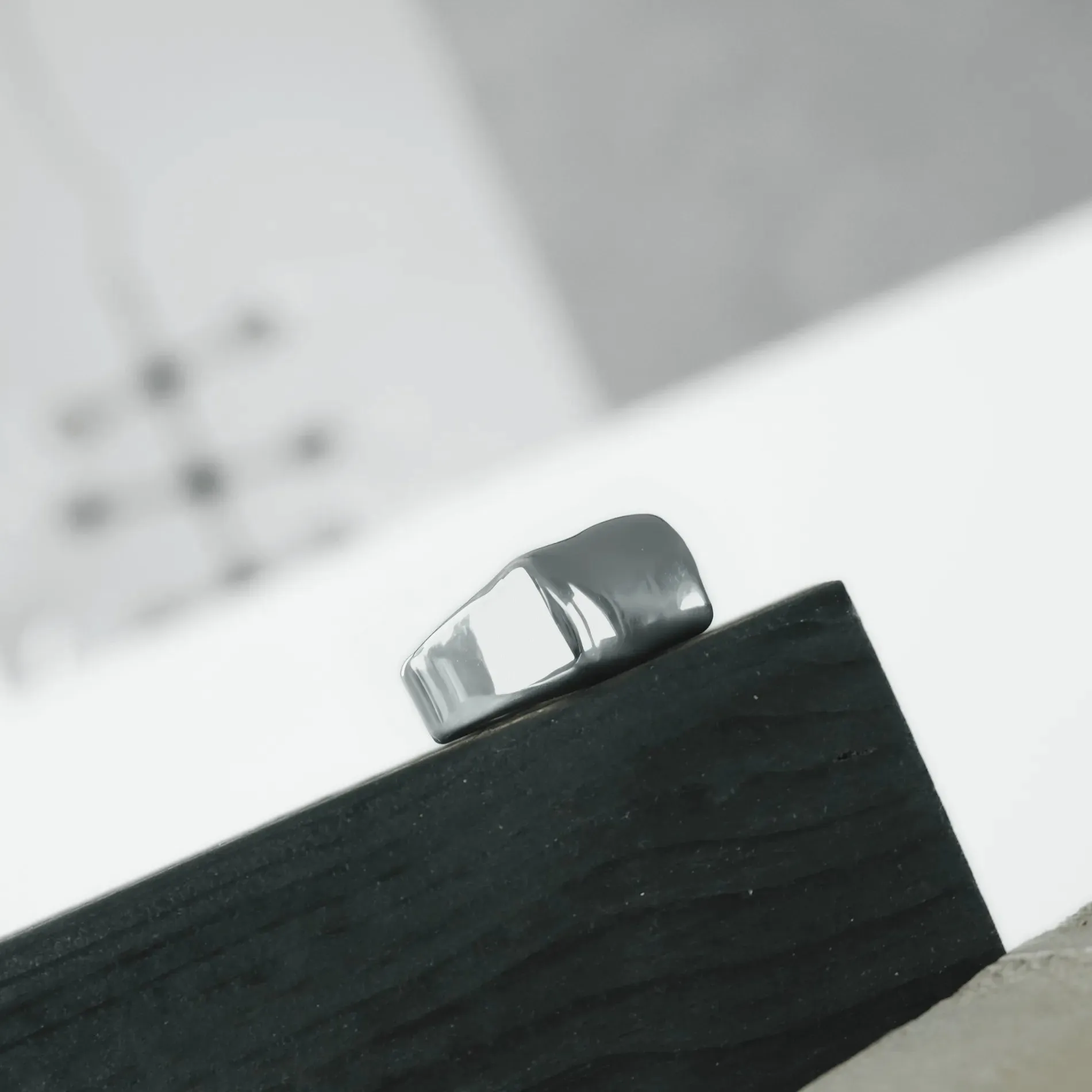 Courage Waterproof Chunky Bar Statement Ring Silver Plating