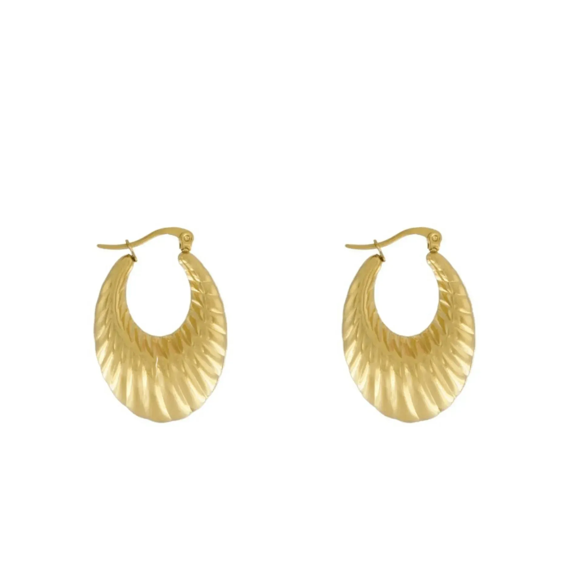 Courage Waterproof Oval Ripple Statement Earring 18K Gold Plating