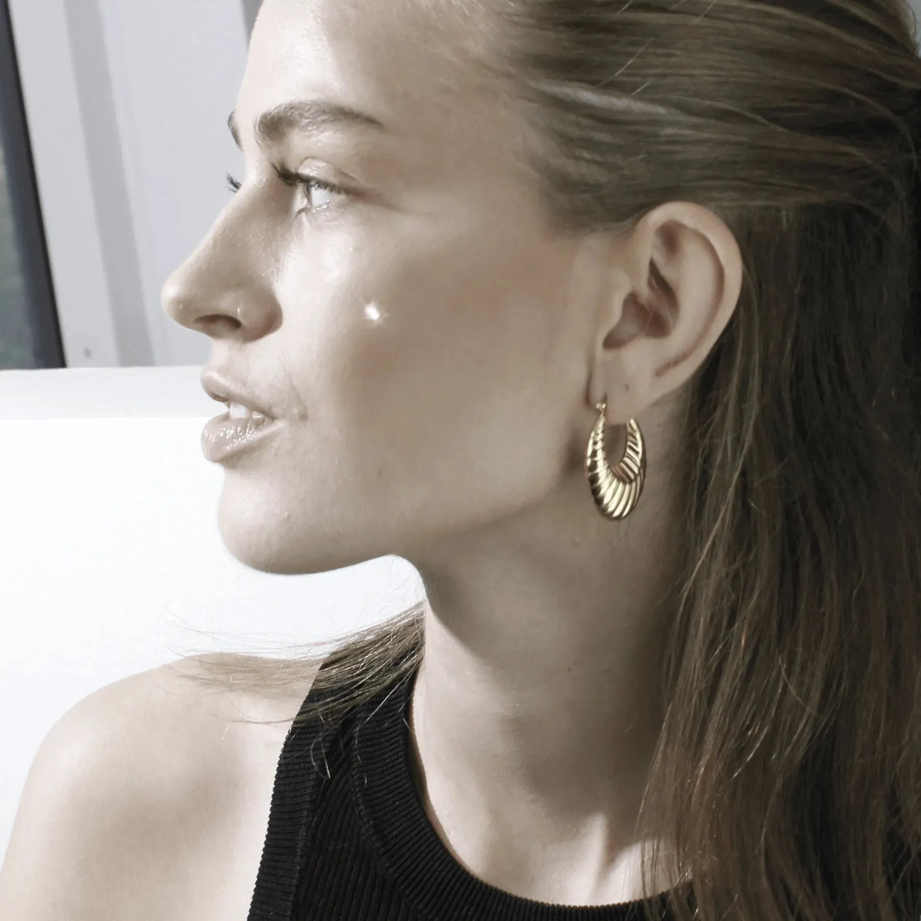 Courage Waterproof Oval Ripple Statement Earring 18K Gold Plating