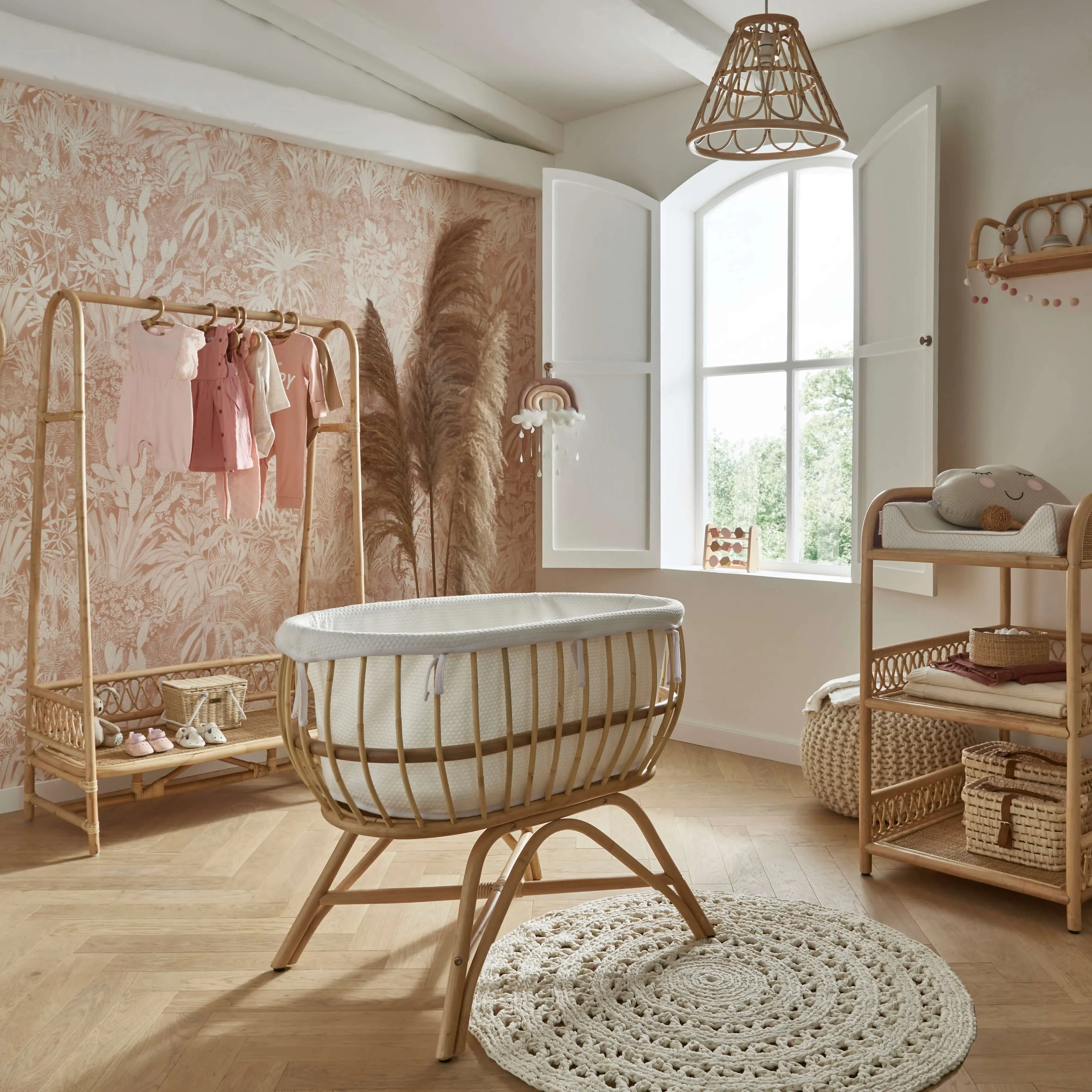 Cuddleco Aria 3pc Set Crib, Changer, Clothes Rail - Rattan