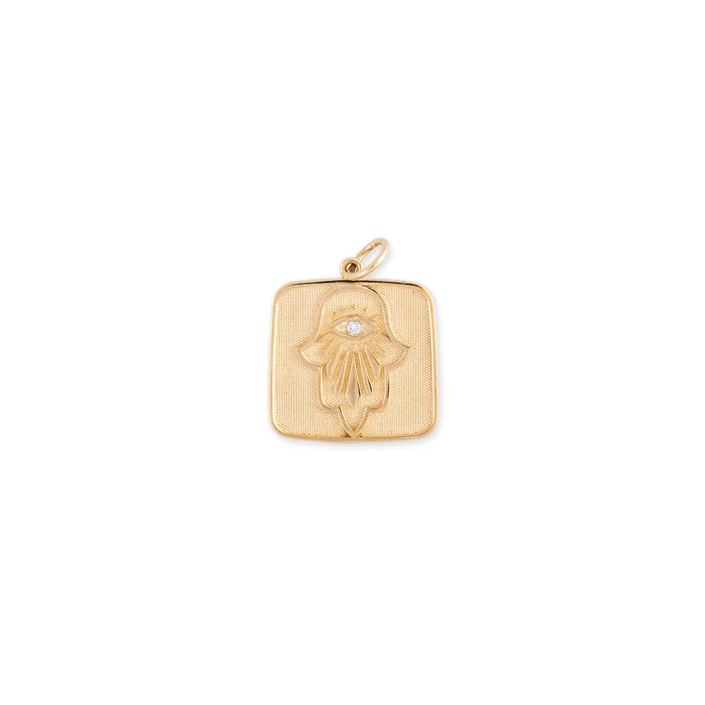 DIAMOND CENTER HAMSA SQUARE TAG CHARM