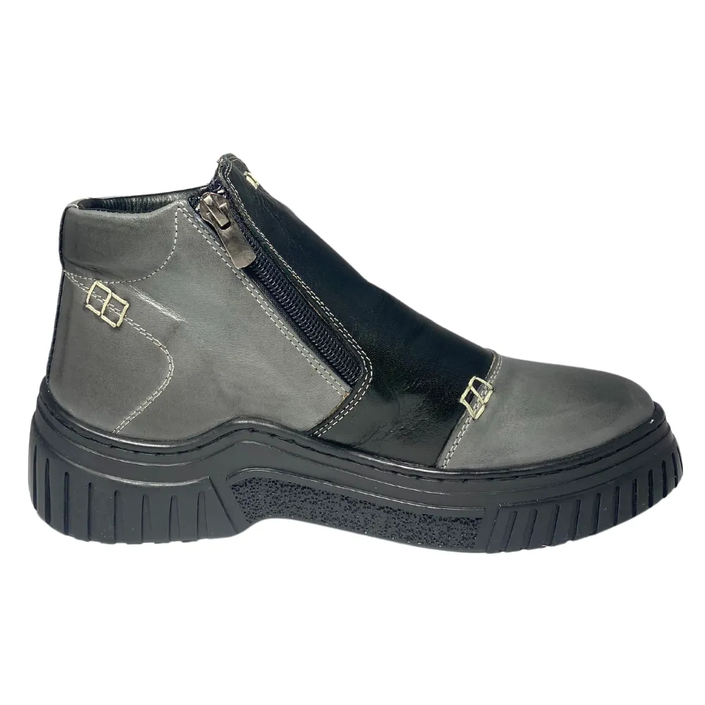Eric Nurnberg Jade Black/Grey Leather Boot (Women's)