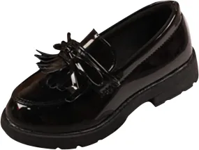 Girls Slip on Leather Loafer Dress Shoes Tassel Bow School Dress Shoes Toddler atent-Leather Reflective Flat Loafers