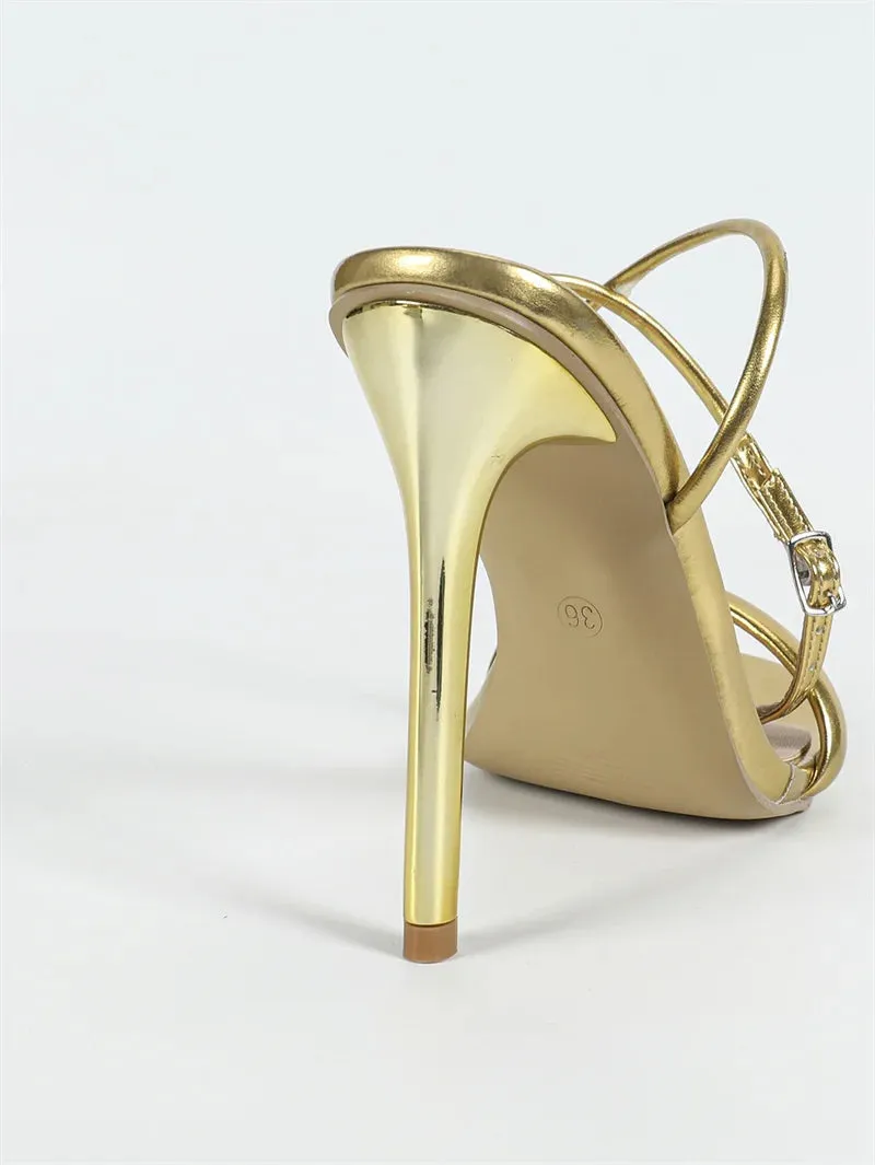 Gold  Ankle Strap high heel Sandals