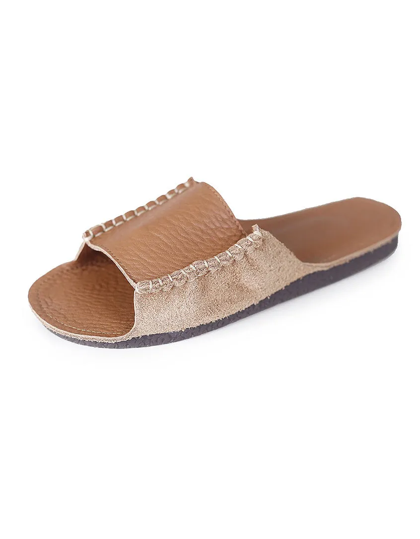 Hand-stitching Front Summer Leather Slipper