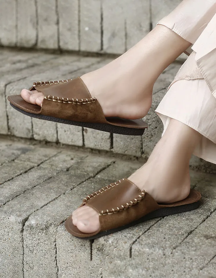 Hand-stitching Front Summer Leather Slipper