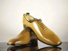 Handmade Men's Tan Color Leather Wholecut Lace Up Shoes, Men Designer Dress Formal Luxury Shoes
