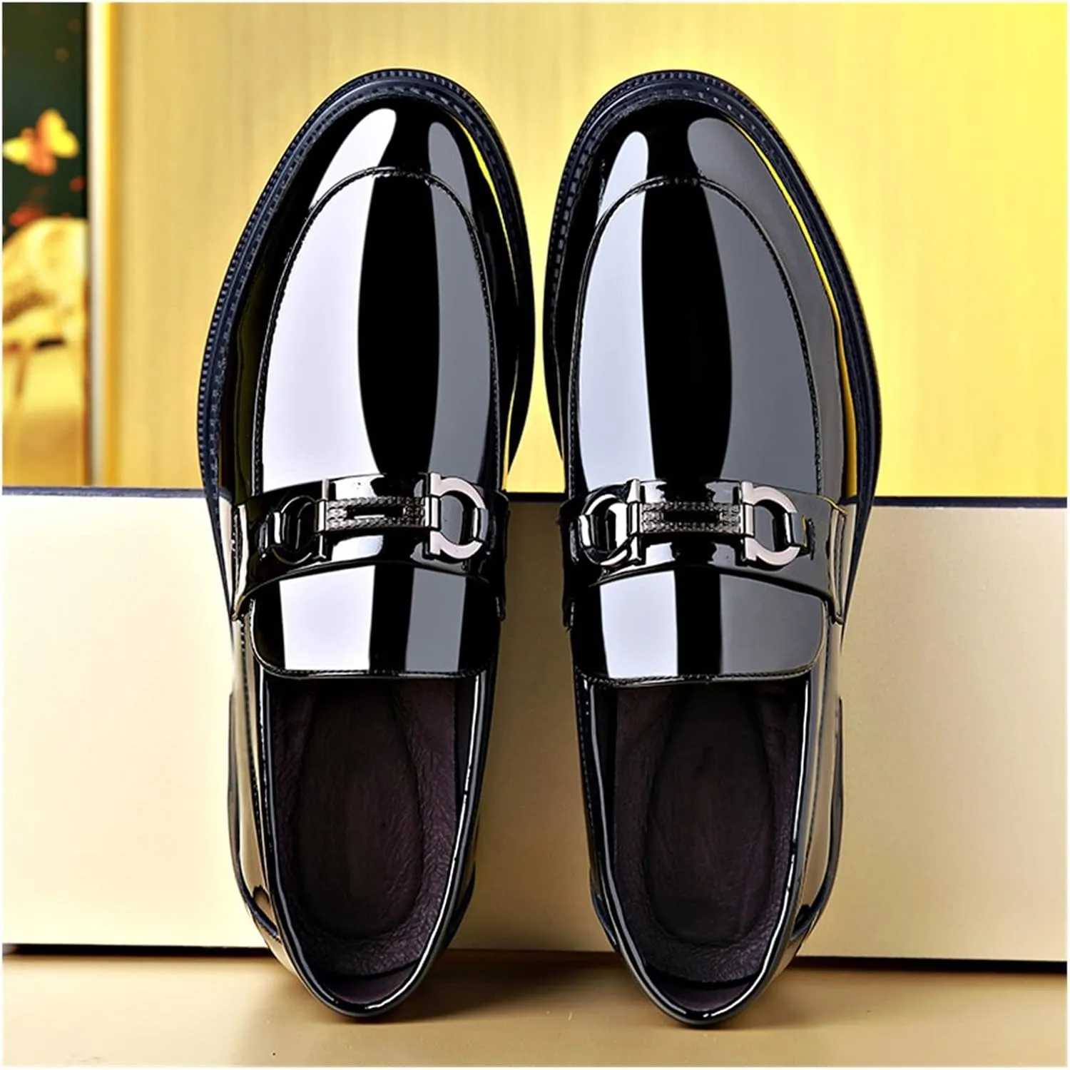 HASMI Leather Shoes Men's Leather Casual Men's Shoes Trendy Shiny British All-Match Small Leather Shoes Men's Business Formal Shoes
