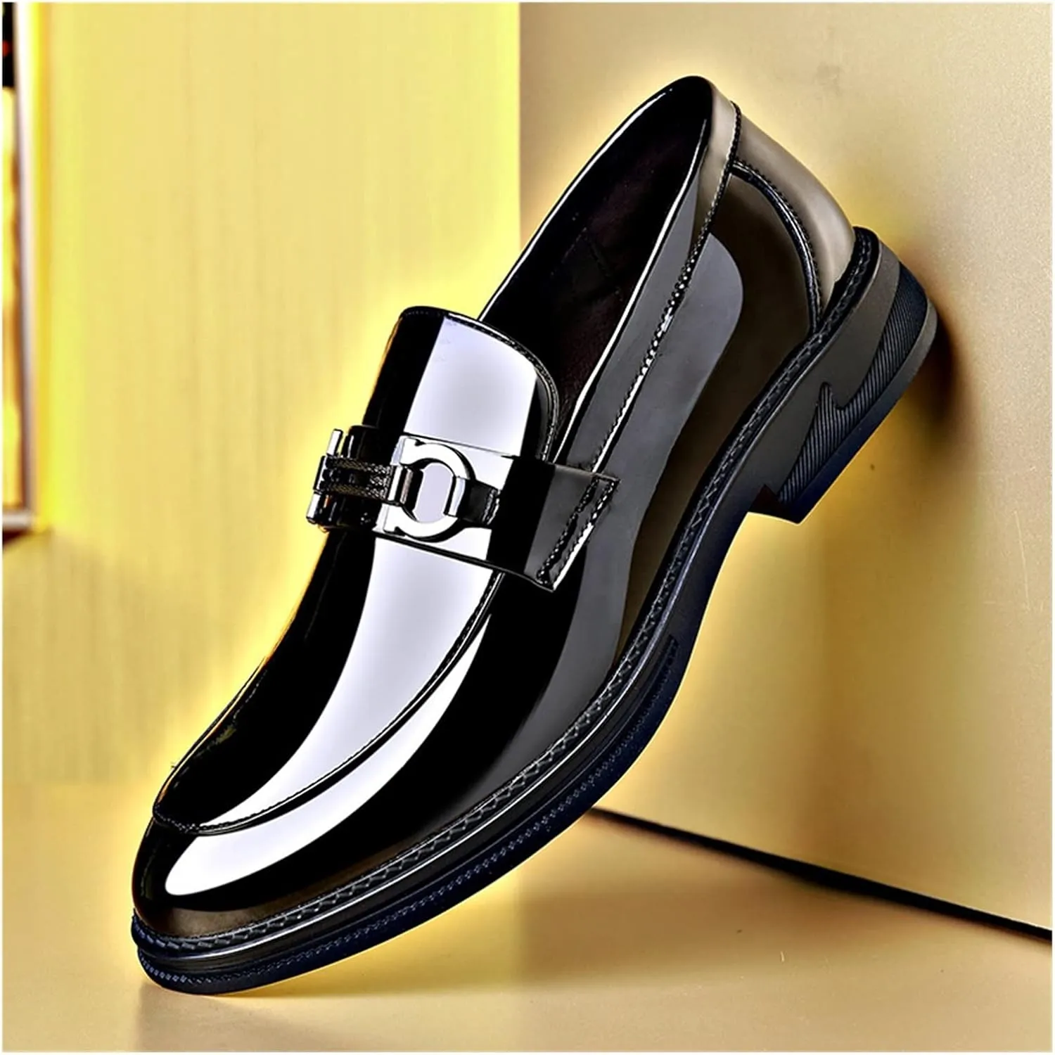 HASMI Leather Shoes Men's Leather Casual Men's Shoes Trendy Shiny British All-Match Small Leather Shoes Men's Business Formal Shoes