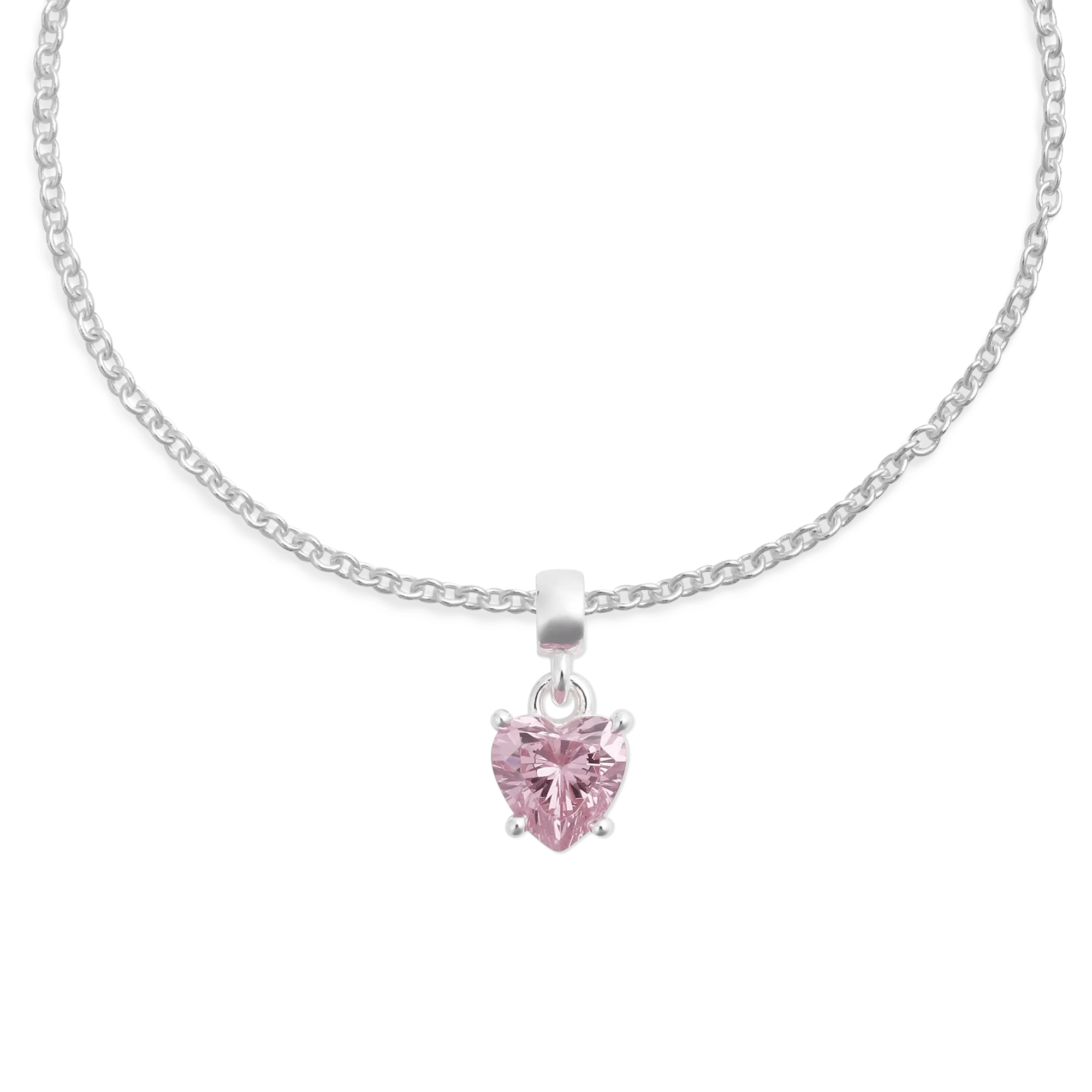Heart Pink Crystal Charm Silver