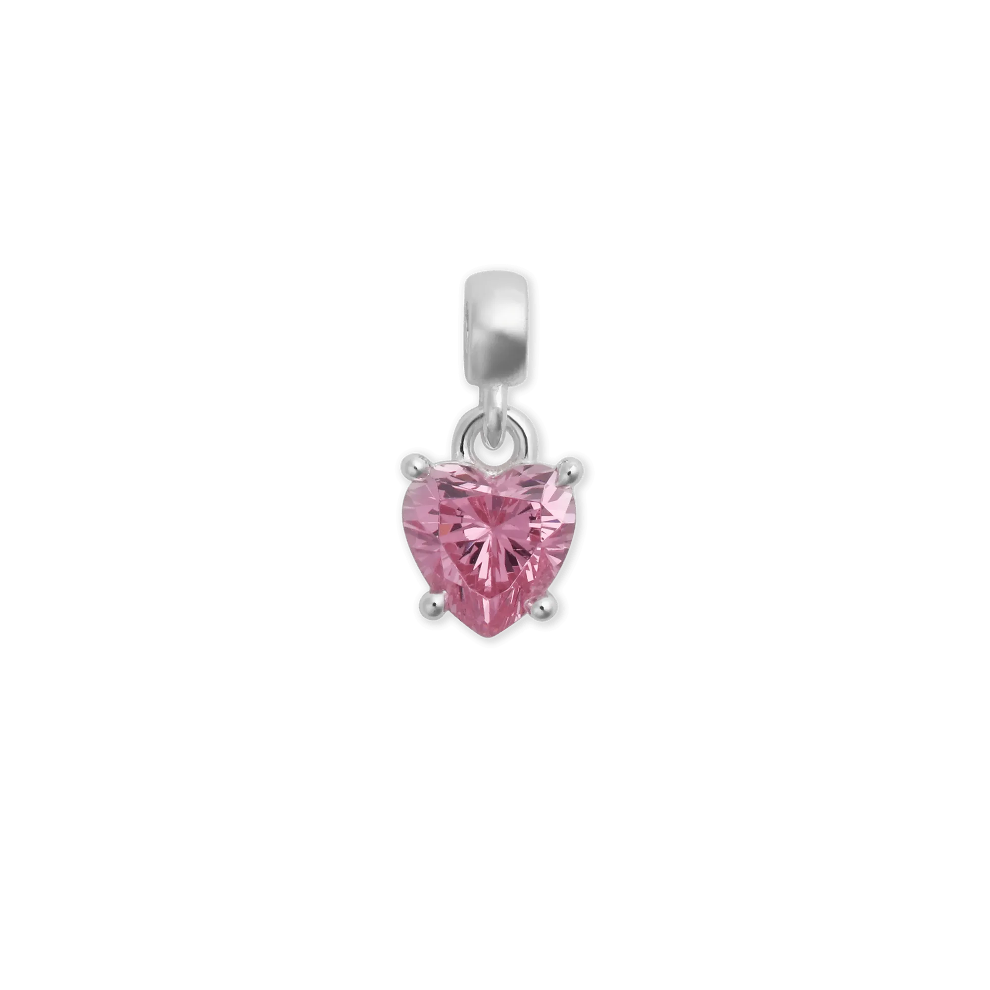 Heart Pink Crystal Charm Silver