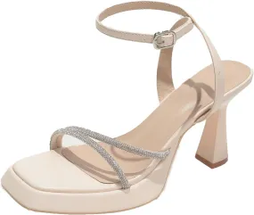 High Heels for Women's High Stilettos Heels Open Square Toe Ankle Strap Chunky Block Heels Sandals Wedding Bridal Party Prom Sexy Dress Shoes