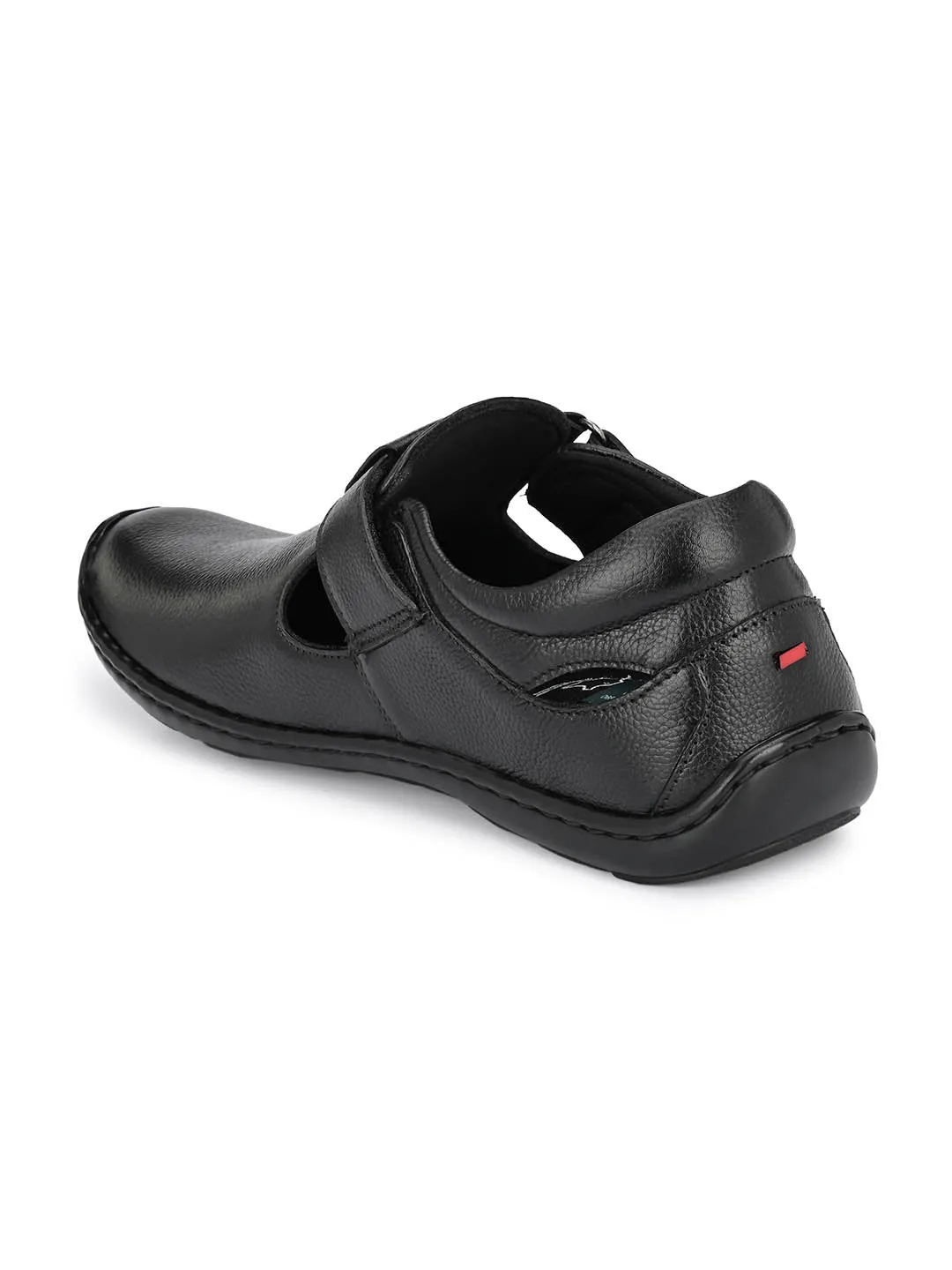 Hitz Men's Black Leather Shoe-Style Sandals