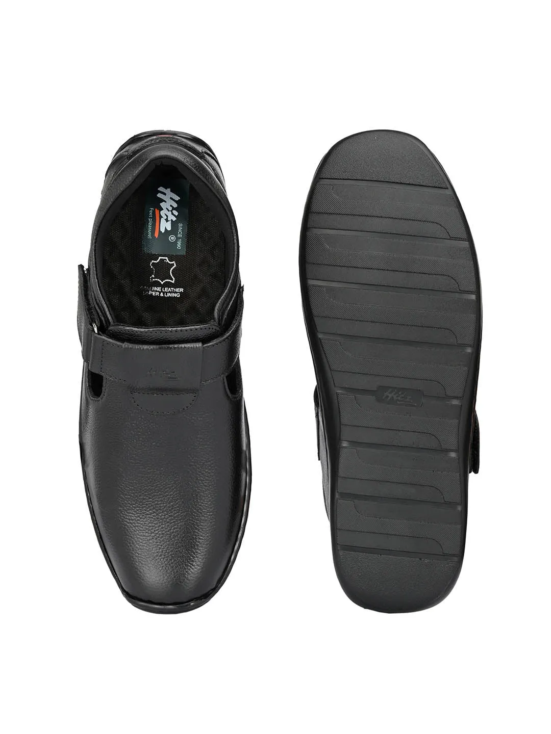 Hitz Men's Black Leather Shoe-Style Sandals