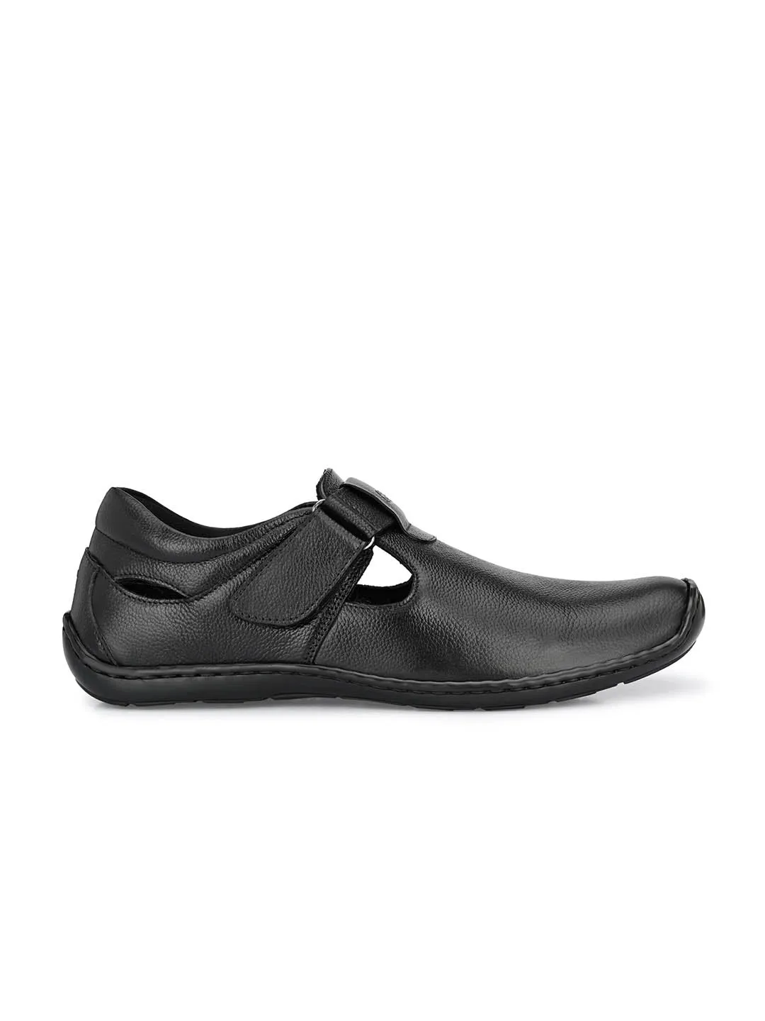 Hitz Men's Black Leather Shoe-Style Sandals