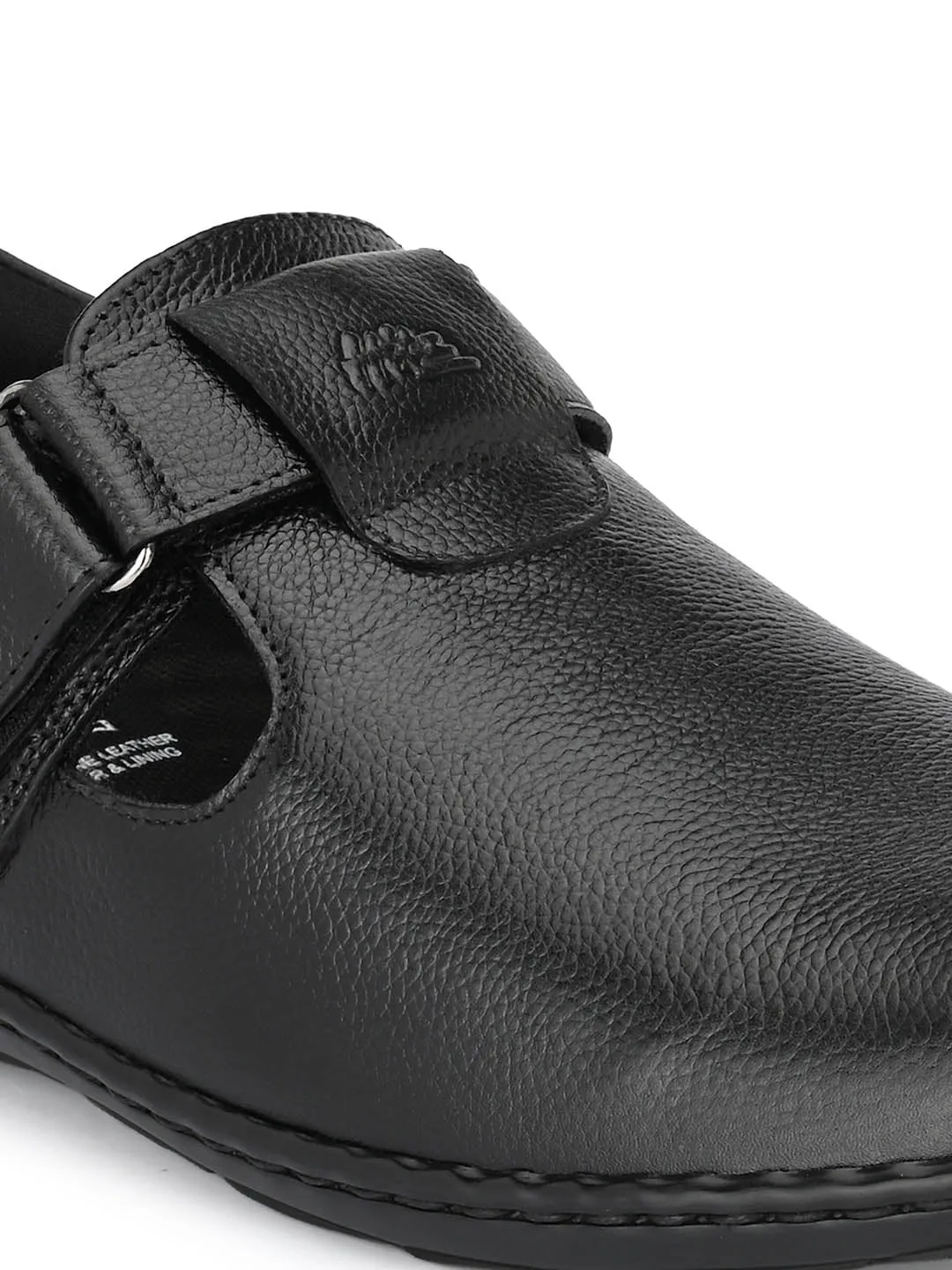 Hitz Men's Black Leather Shoe-Style Sandals