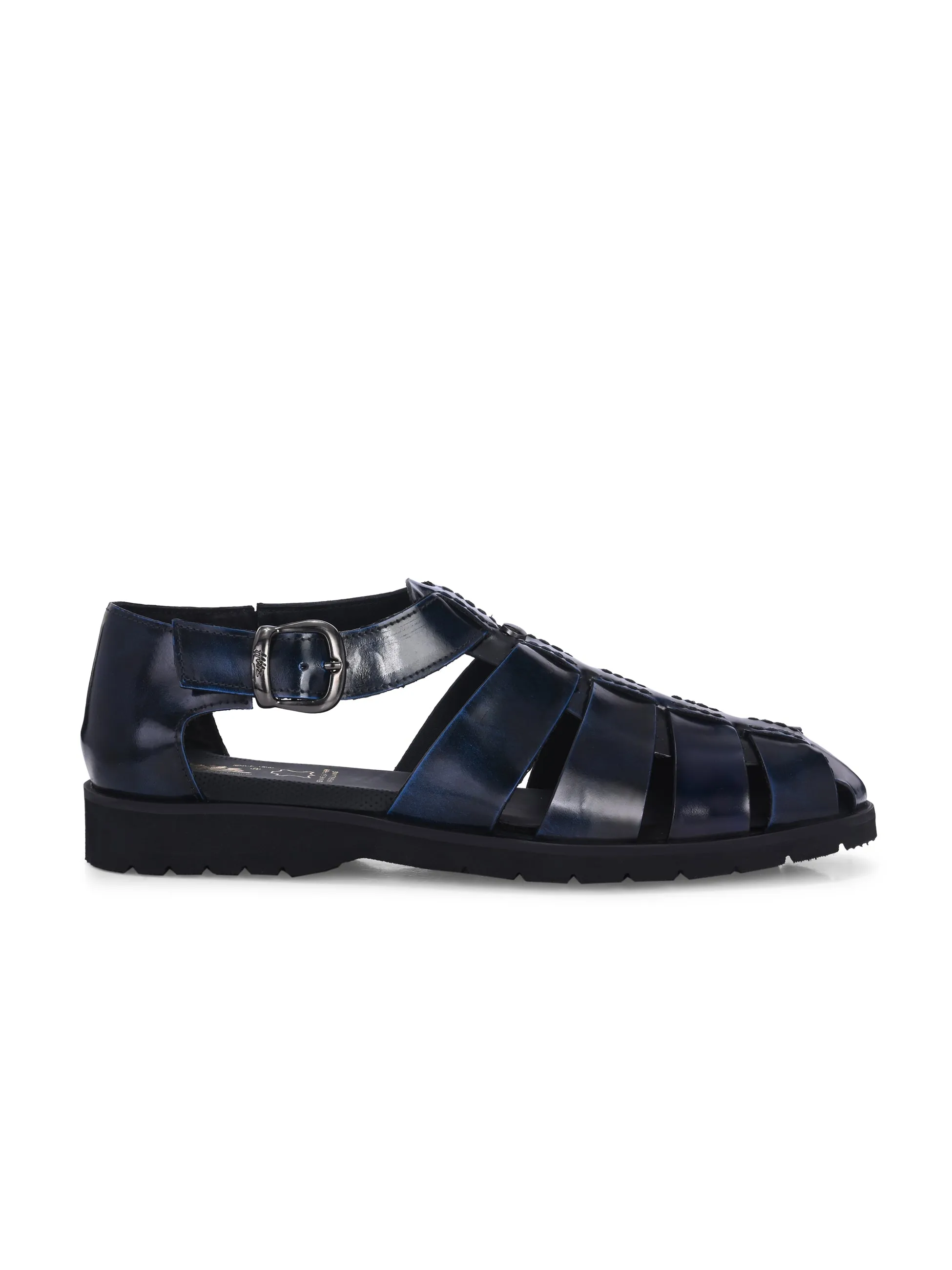 Hitz Men's Blue Leather Daily Wear Sandals